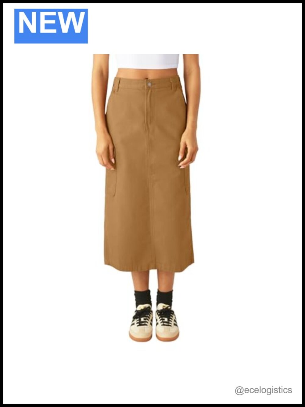 Women's Cargo Midi Skirt Calf Length 100% Cotton Casual with Pockets